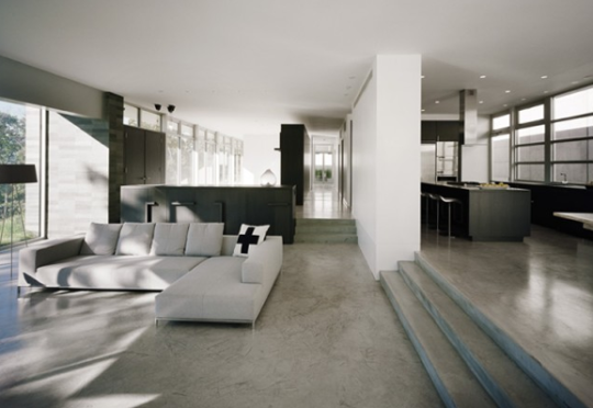 concreto micodelgado en sala y comedor de residencia color gris natural